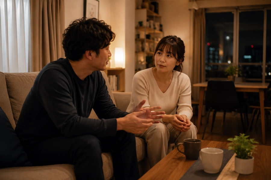 既婚男性がラブドール購入前に夫婦関係を考える場面