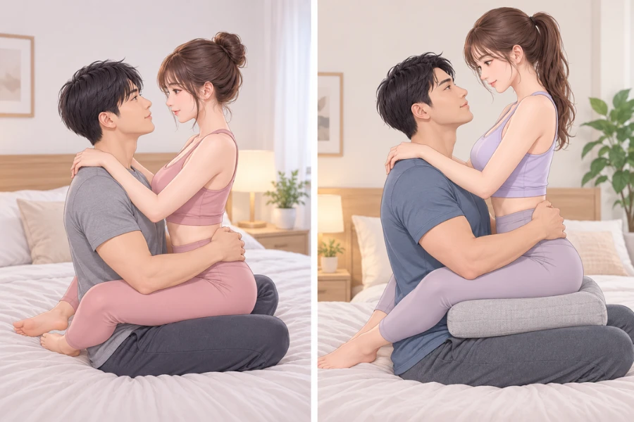 獅子舞体位を体格差や柔軟性に合わせて調整するイメージ